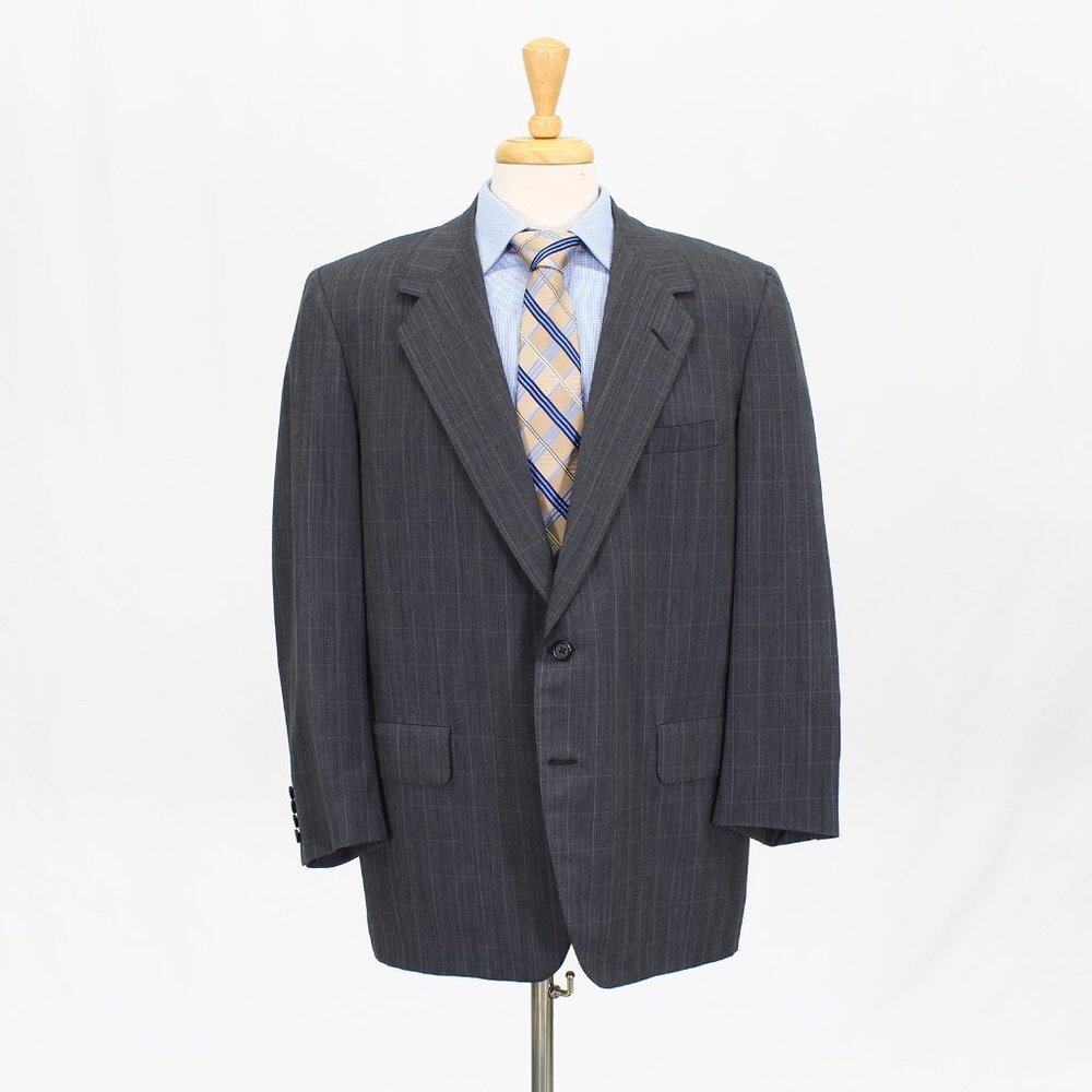 Vintage Oxxford Clothes 44S Gray Check 2-Button Sport Coat Blazer Jacket V567